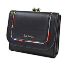 ポールスミス 財布 三つ折財布 がま口 レディース ブランド Paul Smith スワールインセットディテール 専用箱付 黒 ブラック 女性 婦人 本革 50...