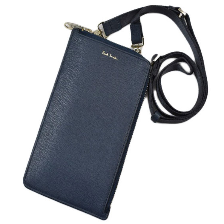楽天プチショコラポールスミス フォンフォルダー マルチケース メンズ ブランド Paul Smith カラースロット L字ファスナー ショルダーポーチ 専用箱付 ブルー ネイビー 男性 紳士 BPS057