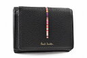 ポールスミス ミニ財布 三つ折り 財布 コンパクト レディース ブランド Paul Smith インセットクロスオーバー ストライプ フラップ 専用箱付 黒 ブラック 女性 婦人 本革 PWD653(4)