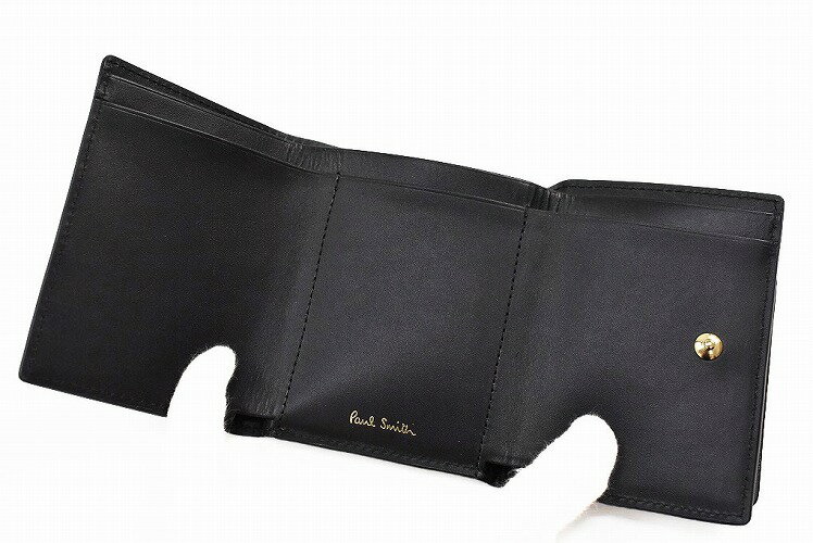 ポールスミス ミニ財布 三つ折り 財布 コンパクト レディース ブランド Paul Smith インセットクロスオーバー ストライプ フラップ 専用箱付 黒 ブラック 女性 婦人 本革 PWD653