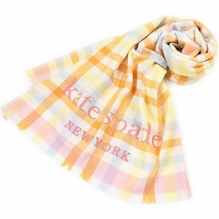 ケイト スペード ニューヨーク 大判 マフラー ストール レディース ブランド kate spade NEW YORK カシミヤ 100% チェック ビタミンカラー オレンジ ピンク 女性 婦人 防寒 カシミア