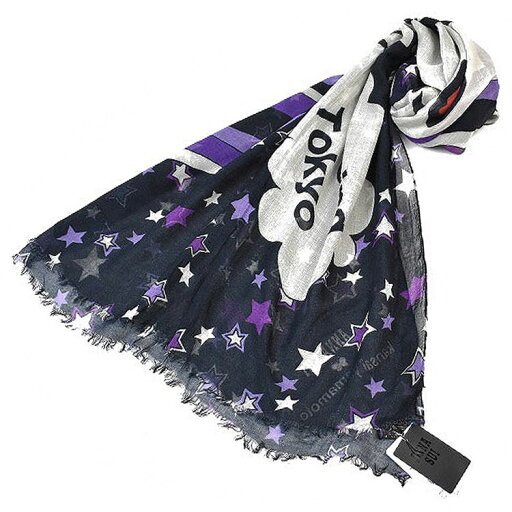アナスイ 薄手 ストール レディース ブランド ANNA SUI × KANSAI YAMAMOTO コラボ カシミヤ混 Swinging Tokyo 寛斎ガール スター デザイン 濃紺 ネイビー 女性 婦人 アナスイ 薄手 ストール レディース ブランド ANNA SUI × KANSAI YAMAMOTO コラボ カシミヤ混 Swinging Tokyo 寛斎ガール スター デザイン 濃紺 ネイビー 女性 婦人