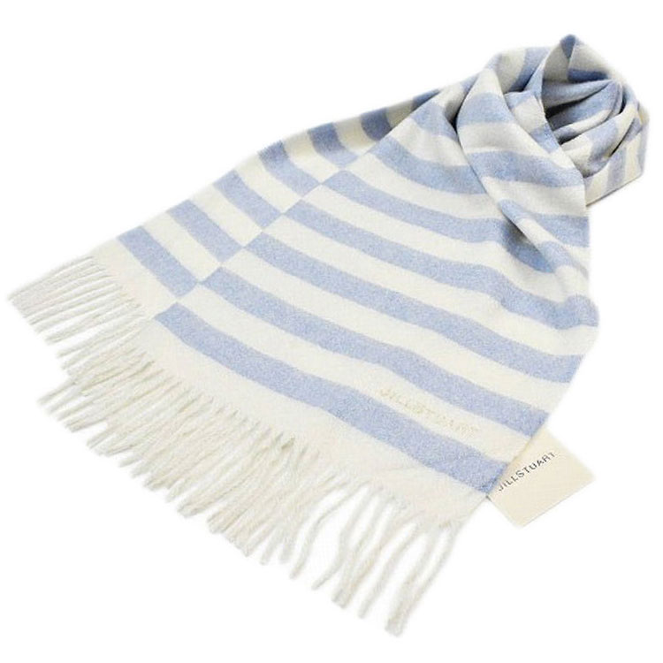 ジルスチュアート マフラー レディース ブランド JILLSTUART ウール カシミヤ 混 ラメ入り ブルー × オフホワイト ボーダー 女性 婦人 x1x ホワイトデー