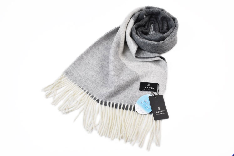 ランバン コレクション マフラー レディース ブランド LANVIN COLLECTION カシミヤ 100% 幾何学柄 ブロック ライン デザイン グレー 女性 婦人 カシミア
