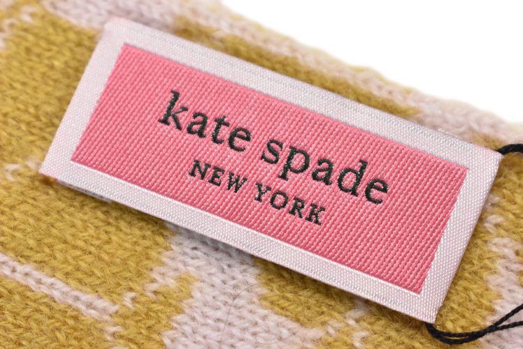 ケイト スペード ニューヨーク マフラー レディース ブランド kate spade new york ウール 100％ ハート クローバー 四つ葉 マスタード × 白 女性 婦人 ケート