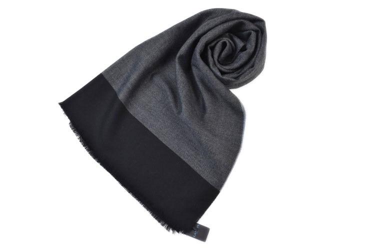 ランバン パリス ストール マフラー メンズ ブランド LANVIN PARIS ウール 100% バイカラー デザイン チャコール グレー × 黒 ブラック イタリア製 男性 紳士 x1x