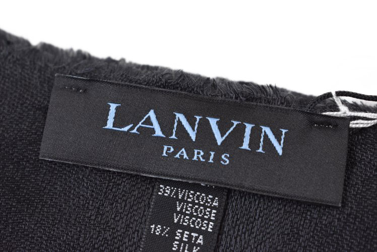 ランバン パリス ストール マフラー メンズ ブランド LANVIN PARIS ウール シルク 混 チェック デザイン 黒 ブラック × チャコール グレー イタリア製 男性 紳士 x1x