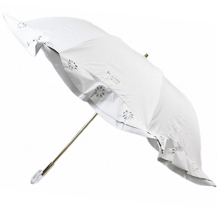 ケイト スペード ニューヨーク 日傘 折りたたみ 傘 レディース ブランド kate spade new york フリル 花 フラワー カットワーク 刺繍 白 ホワイト 50cm 女性 婦人 UV 晴雨兼用 遮光 遮熱 ケート