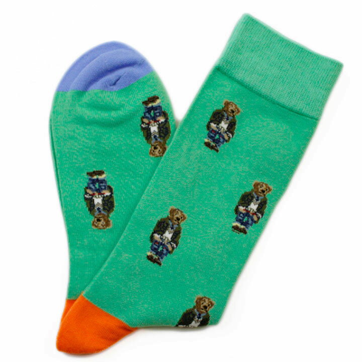 ポロ ラルフローレン 靴下 1足 メンズ ブランド POLO Ralph Lauren グリーン ジャガード 織 ミニベア ポロベア クルー ソックス 20代 ...