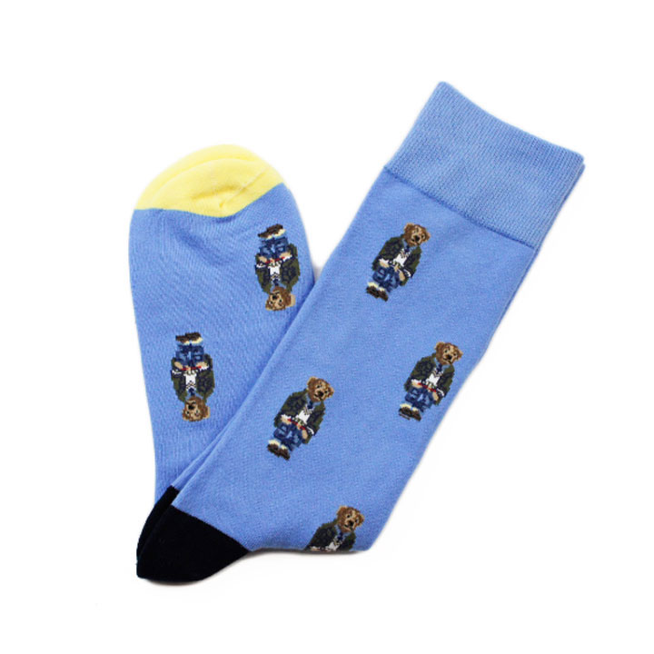 ポロ ラルフローレン 靴下 1足 メンズ ブランド POLO Ralph Lauren ブルー ジャガード 織 ミニベア ポロベア クルー ソックス 20代 3...