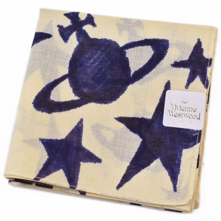 ヴィヴィアン ウエストウッド ハンカチ 1枚 レディース ブランド Vivienne Westwood アイボリー 紺 ネイビー ORB オーブ スター 星 デザイン 女性 婦人