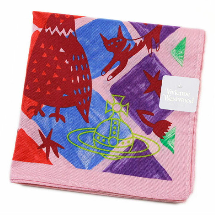 ヴィヴィアン ウエストウッド ハンカチ 1枚 レディース ブランド Vivienne Westwood ピンク マルチカラー BEASTS アニマル ORB オーブ プリント デザイン 女性 婦人 母の日 20代 30代 40代 50代 プレゼント ギフト おしゃれ ポイント消化