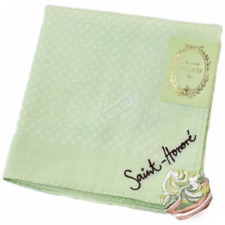 ラデュレ ハンカチ レディース 綿 高級 ブランド ハイブランド LADUREE UREE グリーン 緑 × 白 ドット カップケーキ ロゴ 女性 婦人 母の日 20代 30代 40代 50代 60代 70代 プレゼント ギフト おしゃれ かわいい 大人 ホワイトデー ポイント消化 x1x