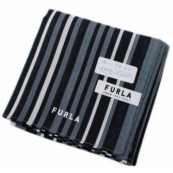 フルラ ハンカチ 1枚 メンズ 綿 ブランド ハイブランド FURLA グレー 黒 ブラック 白 ホワイト ストライプ ロゴ 男性 紳士 父の日 実用的 20代 30代 40代 50代 60代 70代 プレゼント ギフト おしゃれ ポイント消化