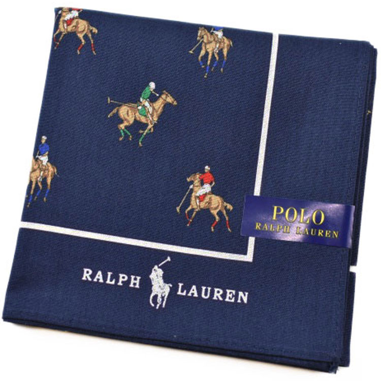 ポロ ラルフローレン ハンカチ 1枚 メンズ 綿 ブランド ハイブランド POLO Ralph Lauren 紺 ネイビー ポロプレイヤー プリント ライン 男性 紳士 父の日 実用的 20代 30代 40代 50代 60代 70代 プレゼント ギフト おしゃれ ポイント消化