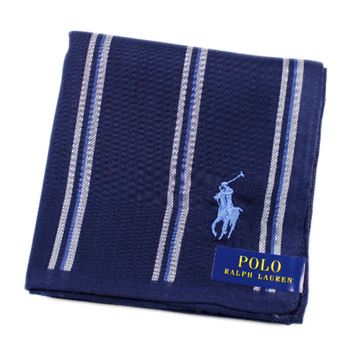 ポロ ラルフローレン ハンカチ 1枚 メンズ 綿 ブランド ハイブランド POLO Ralph Lauren 紺 ネイビー ストライプ ロゴ 刺繍 男性 紳士 父の日 実用的 20代 30代 40代 50代 60代 70代 プレゼント ギフト おしゃれ ポイント消化