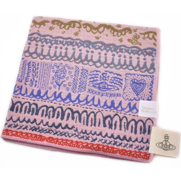 ヴィヴィアン ウエストウッド 大判 ガーゼハンカチ 1枚 レディース ブランド Vivienne Westwood ピンク マルチカラー ハート ライン 花 フラワー ORB オーブ 女性 婦人 母の日 20代 30代 40代 50代 プレゼント ギフト おしゃれ ポイント消化 ガーゼ ガーゼ素材