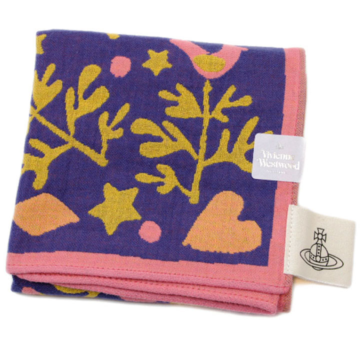 ヴィヴィアン ウエストウッド 大判 ガーゼハンカチ 1枚 レディース ブランド Vivienne Westwood 紺 ネイビー ピンク CLOWN PRINT 花 フラワー デビル ORB オーブ 女性 婦人 母の日 20代 30代 40代 50代 プレゼント ギフト おしゃれ ポイント消化 ガーゼ ガーゼ素材