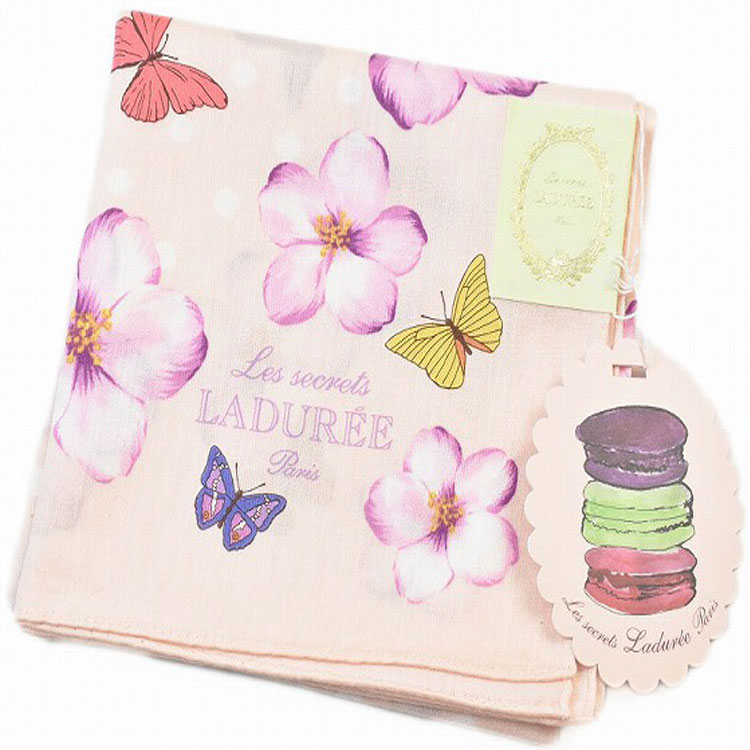 ラデュレ 大判 ハンカチ レディース 綿 高級 ブランド ハイブランド LADUREE コーラル ピンク ドット フラワー 花 バタフライ 女性 婦人 母の日 20代 30代 40代 50代 60代 70代 プレゼント ギフト おしゃれ かわいい 大人 ホワイトデー ポイント消化