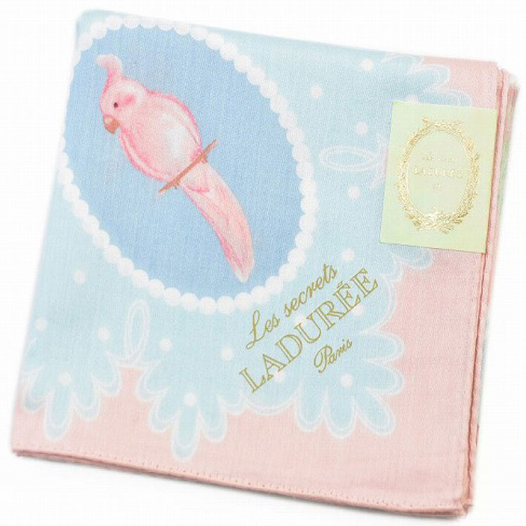 ラデュレ 大判 ハンカチ レディース 綿 高級 ブランド ハイブランド LADUREE ライト ブルー × ライト ピンク ドット バード 女性 婦人 母の日 ...