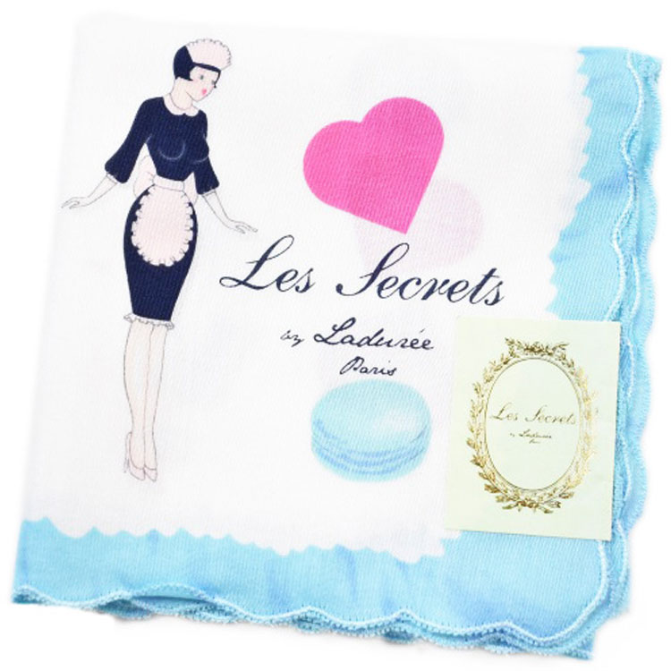 ラデュレ ハンカチ レディース 綿 高級 ブランド ハイブランド LADUREE UREE 白 ホワイト × ライト ブルー メイド ハート マカロン ロゴ 女性 婦人 母の日 20代 30代 40代 50代 60代 70代 プレゼント ギフト おしゃれ かわいい 大人 ホワイトデー ポイント消化 x1x