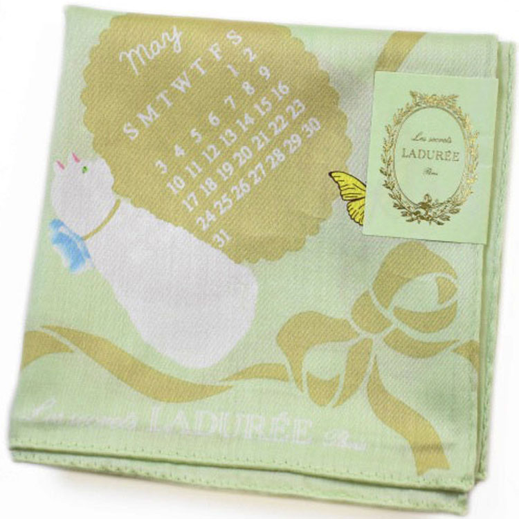 ラデュレ ハンカチ レディース 綿 高級 ブランド ハイブランド LADUREE UREE グリーン 緑 キャット バタフライ プリント ねこ 猫 蝶々 ロゴ 女性 婦人 母の日 20代 30代 40代 50代 60代 70代 プレゼント ギフト おしゃれ かわいい 大人 ホワイトデー ポイント消化