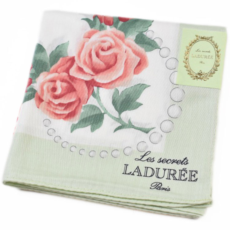 ラデュレ 大判 ハンカチ レディース 綿 高級 ブランド ハイブランド LADUREE UREE 白 ホワイト × グリーン フラワー ドレス 鳥かご バード 女性 婦人 母の日 20代 30代 40代 50代 60代 70代 プレゼント ギフト おしゃれ かわいい 大人 ホワイトデー ポイント消化 x1x