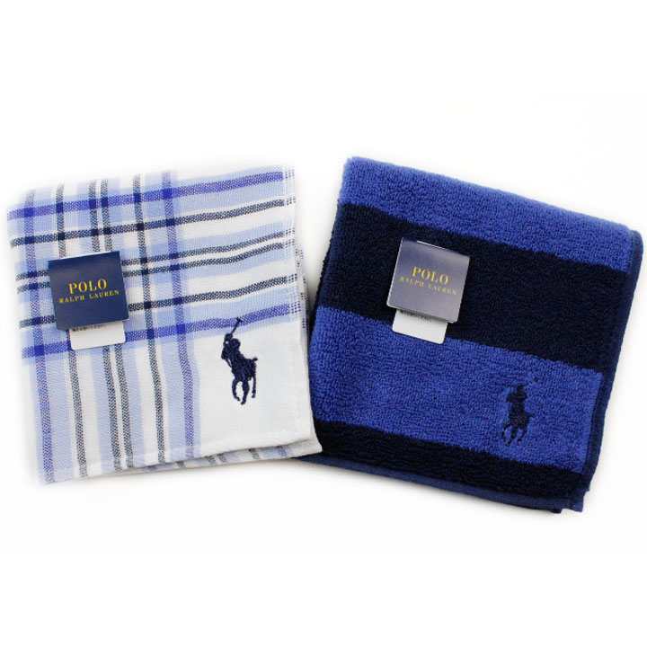 ポロ ラルフローレン タオルハンカチ 2枚セット タオル ハンカチ メンズ 綿 ブランド ハイブランド POLO Ralph Lauren 白 ホワイト チェック 紺 ネイビー ボーダー 男性 紳士 父の日 実用的 20代 30代 40代 50代 60代 70代 プレゼント ギフト おしゃれ ポイント消化