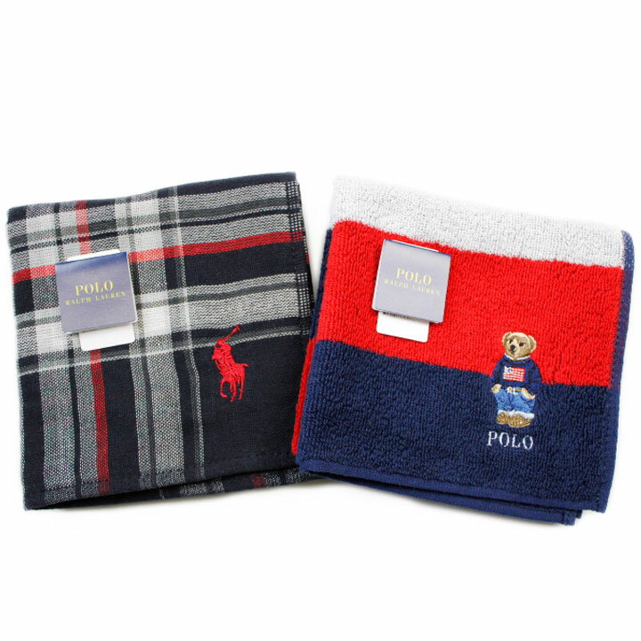 ポロ ラルフローレン タオルハンカチ 2枚セット タオル ハンカチ メンズ 綿 ブランド ハイブランド POLO Ralph Lauren 黒 ブラック チェック ポロベア 紺 赤 ボーダー 男性 紳士 父の日 実用的 20代 30代 40代 50代 60代 70代 プレゼント ギフト おしゃれ ポイント消化