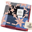 ヴィヴィアン ウエストウッド タオルハンカチ 1枚 レディース ブランド Vivienne Westwood 紺 チェック ネイビー × ピンクフラワー 女性 ...