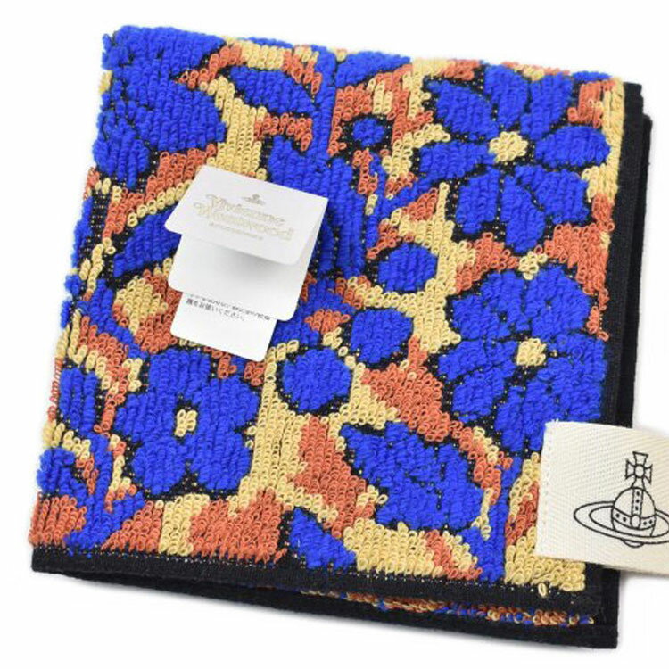 ヴィヴィアン ウエストウッド タオルハンカチ 1枚 レディース ブランド Vivienne Westwood 青 ブルー × オレンジ フラワー 女性 婦人 ハンドタオル