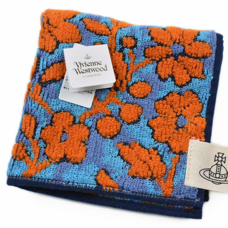 ヴィヴィアン ウエストウッド タオルハンカチ 1枚 レディース ブランド Vivienne Westwood オレンジ × 青 ブルー フラワー 女性 婦人 ハンドタオル