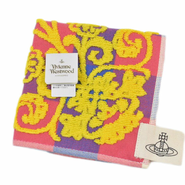 ヴィヴィアン ウエストウッド タオルハンカチ 1枚 レディース ブランド Vivienne Westwood ピンク ブルー ブロック チェック イエロー フラワー デザイン ロゴ 女性 婦人 ハンドタオル