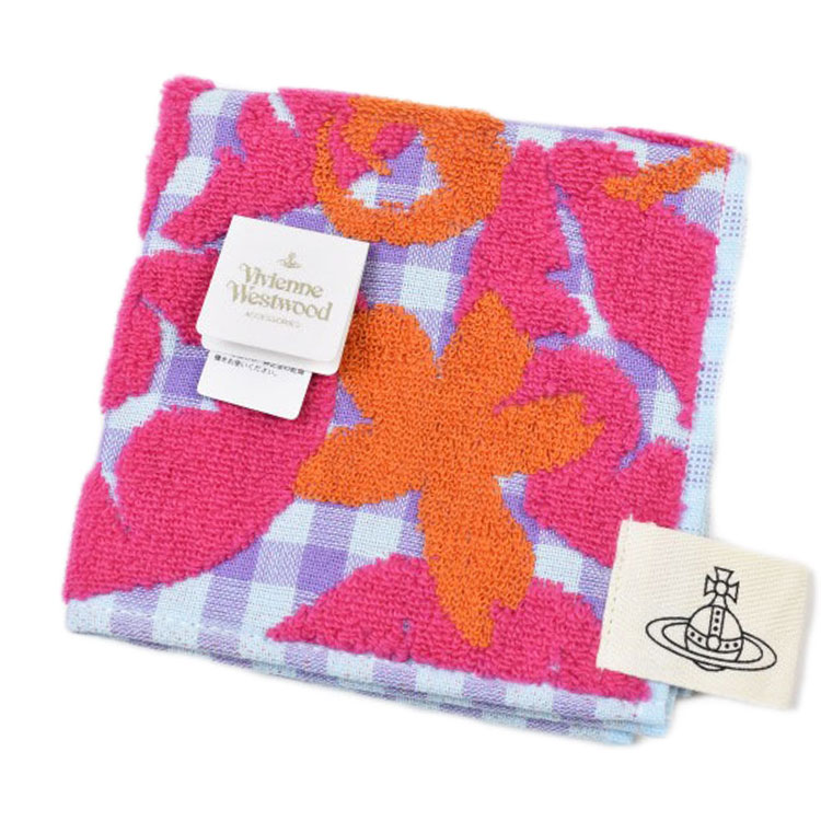 ヴィヴィアン ウエストウッド タオルハンカチ 1枚 レディース ブランド Vivienne Westwood ピンク オレンジ パープル チェック デザイン ロゴ 女性 婦人 ハンドタオル