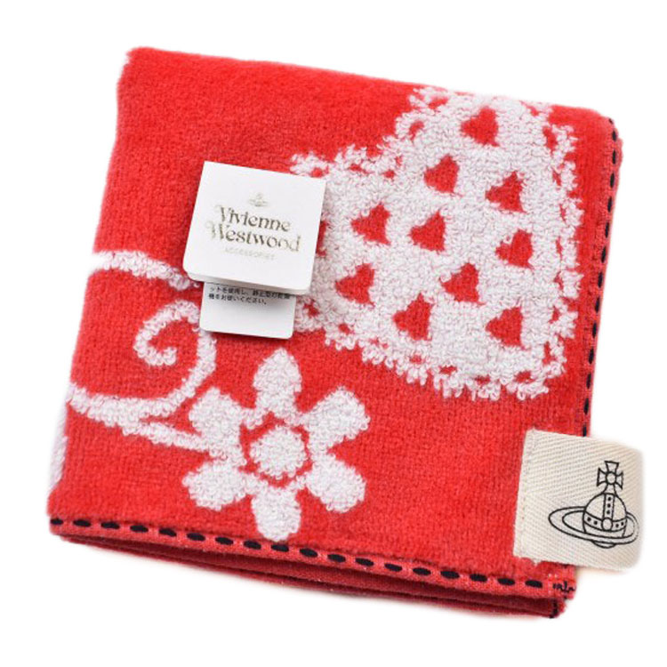 ヴィヴィアン ウエストウッド タオルハンカチ 1枚 レディース ブランド Vivienne Westwood 赤 レッド 白 ホワイト ハート フラワー ロゴ 女性 婦人 ハンドタオル