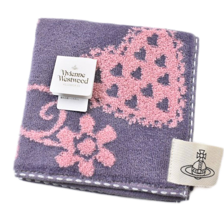 ヴィヴィアン ウエストウッド タオルハンカチ 1枚 レディース ブランド Vivienne Westwood グレー ピンク ハート フラワー ロゴ 女性 婦人 ハンドタオル