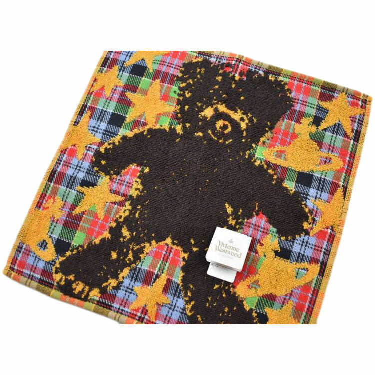ヴィヴィアン ウエストウッド タオルハンカチ 1枚 レディース ブランド Vivienne Westwood ダーク ブラウン イエロー マルチカラー ベア くま スター 星 チェック 女性 婦人 ハンドタオル