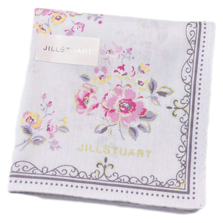 ジルスチュアート ハンカチ レディース 綿 高級 ブランド ハイブランド JILLSTUART ライト グレー 花 フラワー プリント 女性 婦人 実用的 20代 30代 40代 50代 60代 70代 プレゼント ギフト おしゃれ かわいい 大人 可愛い 母の日 ポイント消化