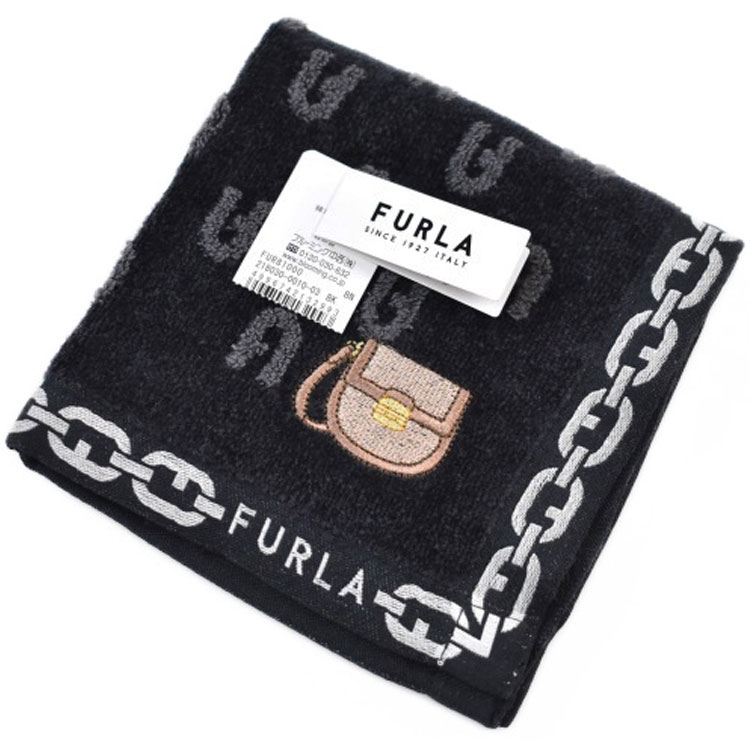 フルラ タオルハンカチ タオル ハンカチ 1枚 レディース 綿 高級 ブランド ハイブランド FURLA 黒 ブラック バッグ ロゴ 刺繍 女性 婦人 母の日 20代 30代 40代 50代 60代 70代 プレゼント ギフト おしゃれ ハンドタオル ホワイトデー ポイント消化