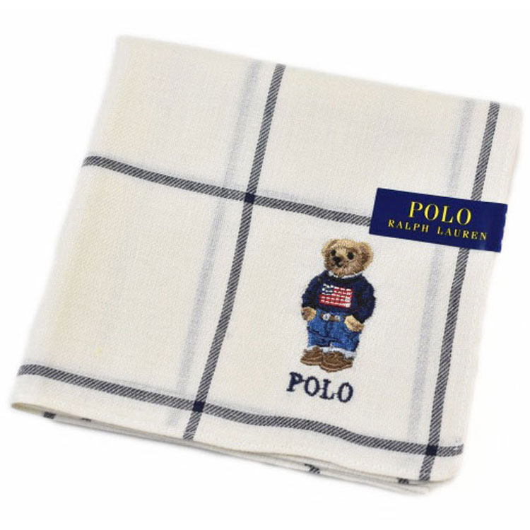 ポロ ラルフローレン ハンカチ 1枚 メンズ ポロベア ベア くま 綿 ブランド ハイブランド POLO Ralph Lauren 白 アイボリー ウィンドウペン チェック ロゴ 刺繍 男性 紳士 父の日 実用的 20代 30代 40代 50代 60代 70代 プレゼント ギフト おしゃれ ポイント消化