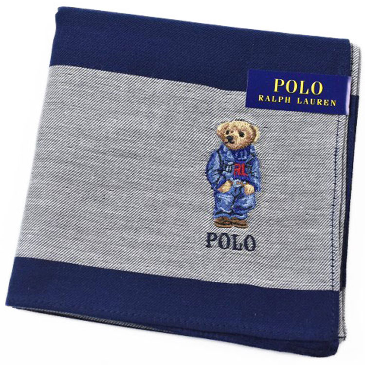 ポロ ラルフローレン ハンカチ 1枚 メンズ ポロベア ベア くま 綿 ブランド ハイブランド POLO Ralph Lauren グレー 紺 ネイビー ボーダー ロゴ 刺繍 男性 紳士 父の日 実用的 20代 30代 40代 50代 60代 70代 プレゼント ギフト おしゃれ ポイント消化
