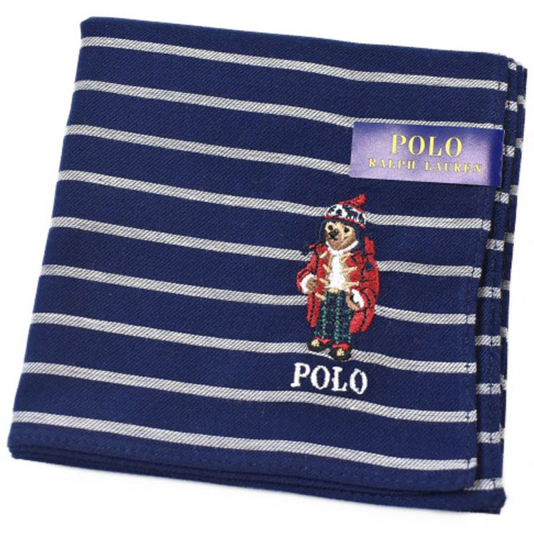 ポロ ラルフローレン ハンカチ 1枚 メンズ ポロベア ベア くま 綿 ブランド ハイブランド POLO Ralph Lauren 紺 ネイビー 白 ホワイト ボーダー ロゴ 刺繍 男性 紳士 父の日 実用的 20代 30代 40代 50代 60代 70代 プレゼント ギフト おしゃれ ポイント消化