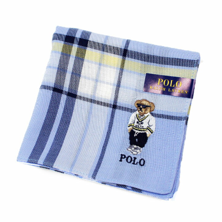 ポロ ラルフローレン ハンカチ 1枚 メンズ ポロベア ベア くま 綿 ブランド ハイブランド POLO Ralph Lauren ライト ブルー イエロー チェック ロゴ 刺繍 男性 紳士 父の日 実用的 20代 30代 40代 50代 60代 70代 プレゼント ギフト おしゃれ ポイント消化