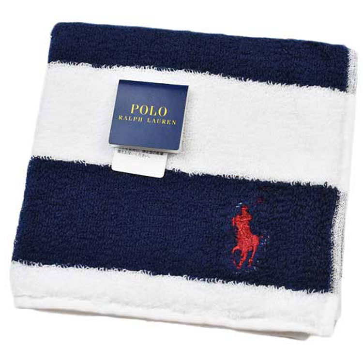 ポロ ラルフローレン タオルハンカチ タオル ハンカチ 1枚 メンズ 綿 ブランド ハイブランド POLO Ralph Lauren ネイビー × 白 ホワイト ボーダー ロゴ 刺繍 男性 紳士 父の日 実用的 20代 30代 40代 50代 60代 70代 プレゼント ギフト おしゃれ ハンドタオル ポイント消化