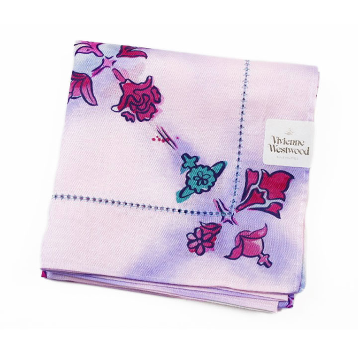 ヴィヴィアン ウエストウッド ハンカチ 1枚 レディース ブランド Vivienne Westwood ピンク 青 ブルー 花 フラワー グリーン ステッチ ORB オーブ プリント 女性 婦人 母の日 20代 30代 40代 50代 プレゼント ギフト おしゃれ ポイント消化
