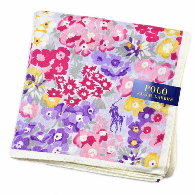 ポロ ラルフローレン ハンカチ レディース 綿 高級 ブランド ハイブランド POLO Ralph Lauren パープル ピンク フラワー 花 ロゴ 女性 婦人 母の日 20代 30代 40代 50代 60代 70代 プレゼント ギフト おしゃれ かわいい 大人 ホワイトデー クリスマス ポイント消化