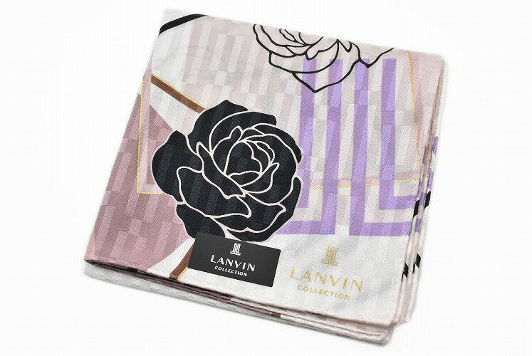 ランバン コレクション 大判 ハンカチ シルク 混 レディース 綿 高級 ブランド ハイブランド LANVIN COLLECTION ピンク ベージュ ローズ ロゴ 女性 婦人 母の日 20代 30代 40代 50代 60代 70代 プレゼント ギフト おしゃれ かわいい 大人 ホワイトデー ポイント消化