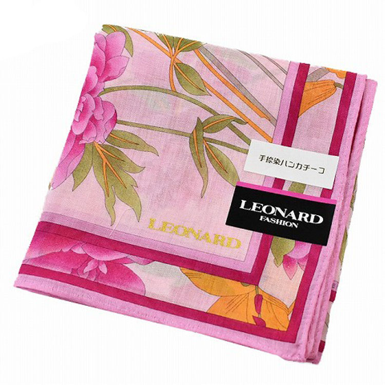 レオナール ハンカチ 綿 レディース 1枚 ブランド LEONARD フラワー 花 プリント ピンク 女性 婦人 プレゼント ギフト お礼の品 20代 30代 40代 50代 60代 かわいい 大人 可愛い ハンカチギフト プチギフト 母の日 ハンカチーフ ホワイトデー