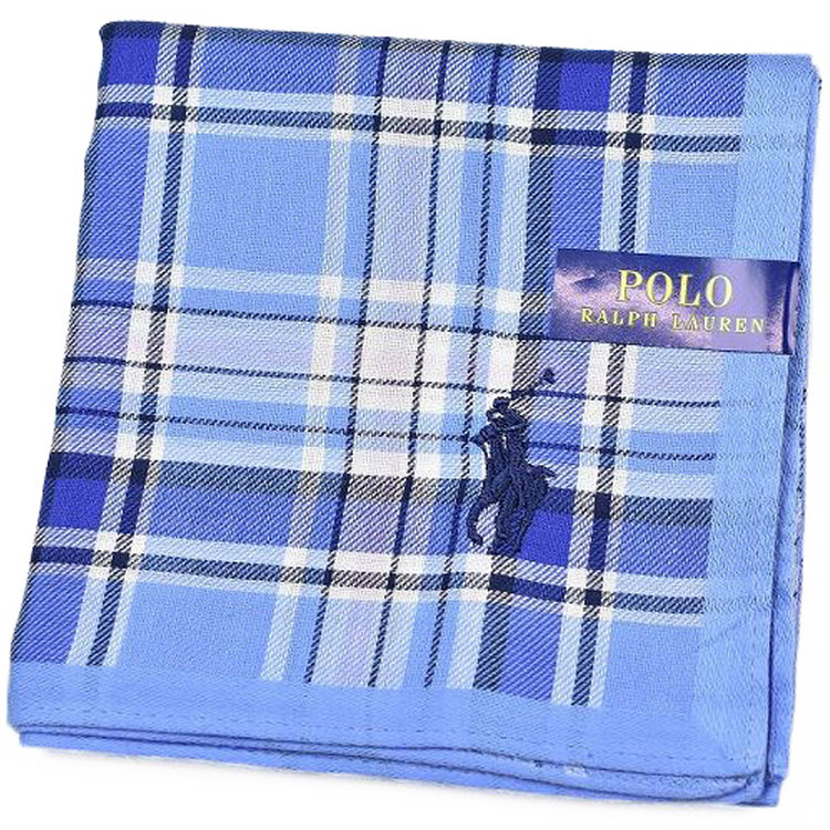 ポロ ラルフローレン ハンカチ 1枚 メンズ 綿 ブランド ハイブランド POLO Ralph Lauren ブルー × 白 ホワイト チェック 紺 ロゴ 刺繍 男性 紳士 父の日 実用的 20代 30代 40代 50代 60代 70代 プレゼント ギフト おしゃれ ポイント消化