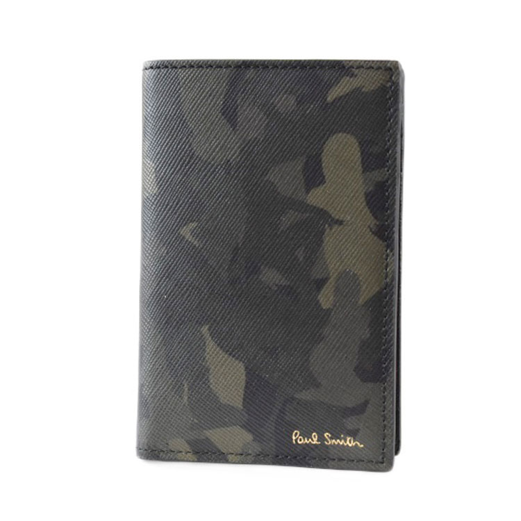 ポールスミス カードケース メンズ ブランド Paul Smith ネイキッドレディ カモ Naked Lady Camouflage プリント イタリア製 二つ折り 専用箱付 カーキ 男性 紳士 本革 PSV761